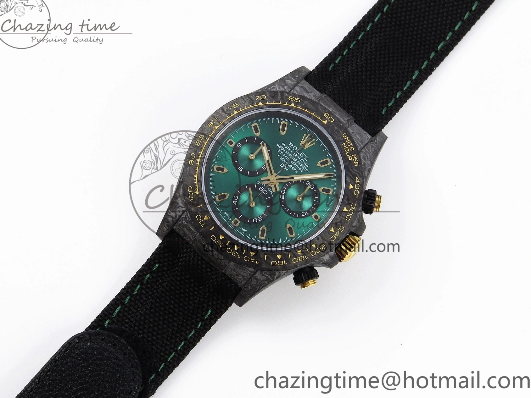 Carbon on YG Green DIWF Daytona A7750 Strap Nylon and Edition DIW Black Case Dial Bezel 0926